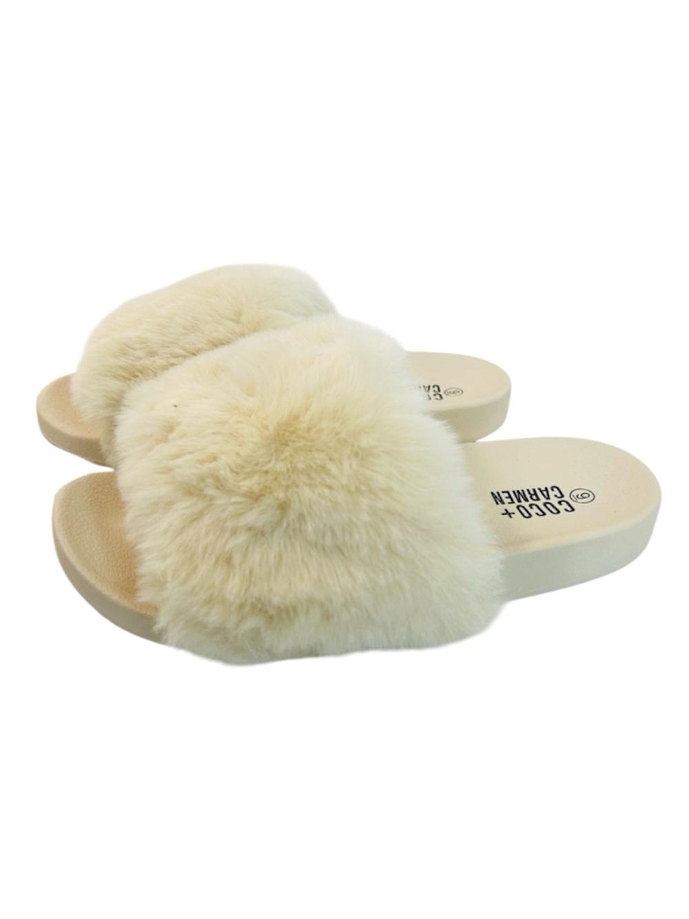 NEW Coco + Carmen Faux Fur Slide Sandel in Crème Brulee size 9 NWT New With Tags